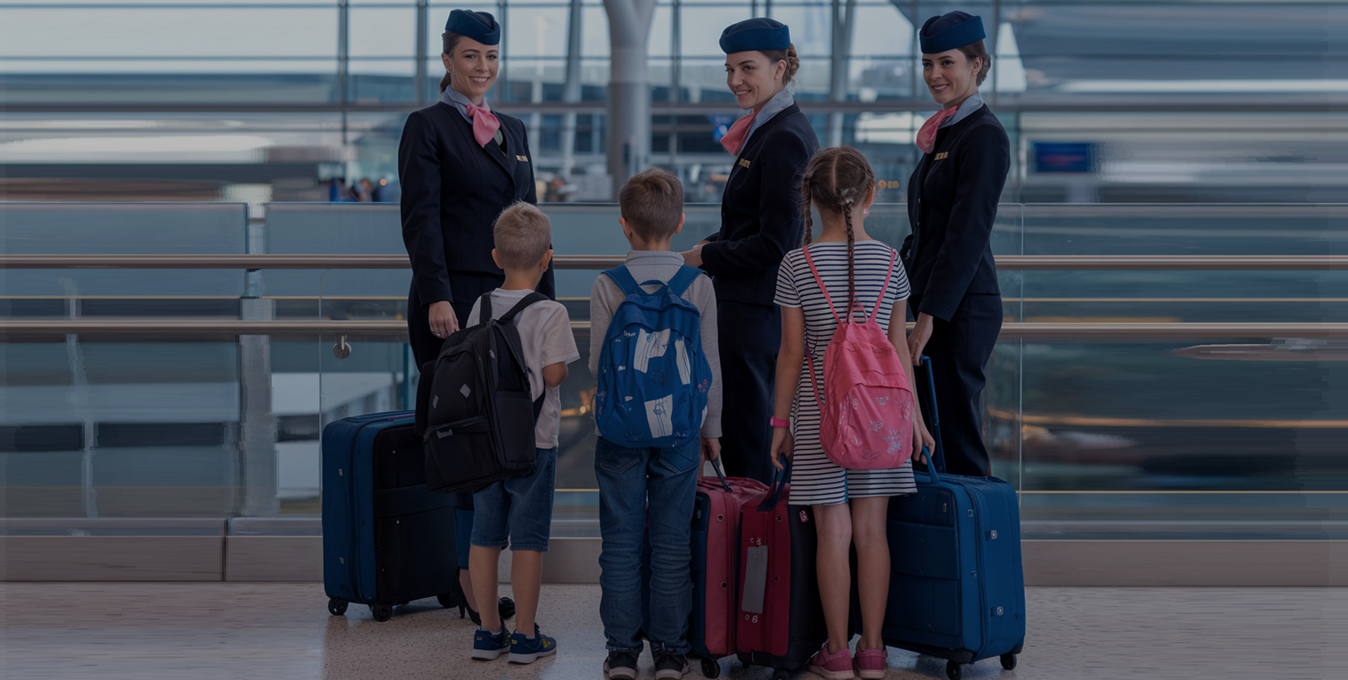 Background image of people with luggage in an airport